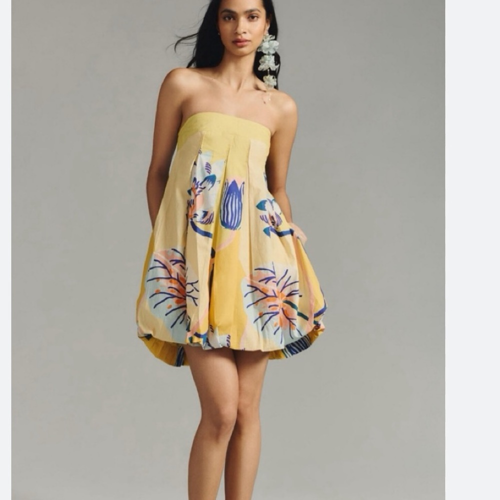 Yellow Sarah Gordon strapless mini dress by Anthropologie